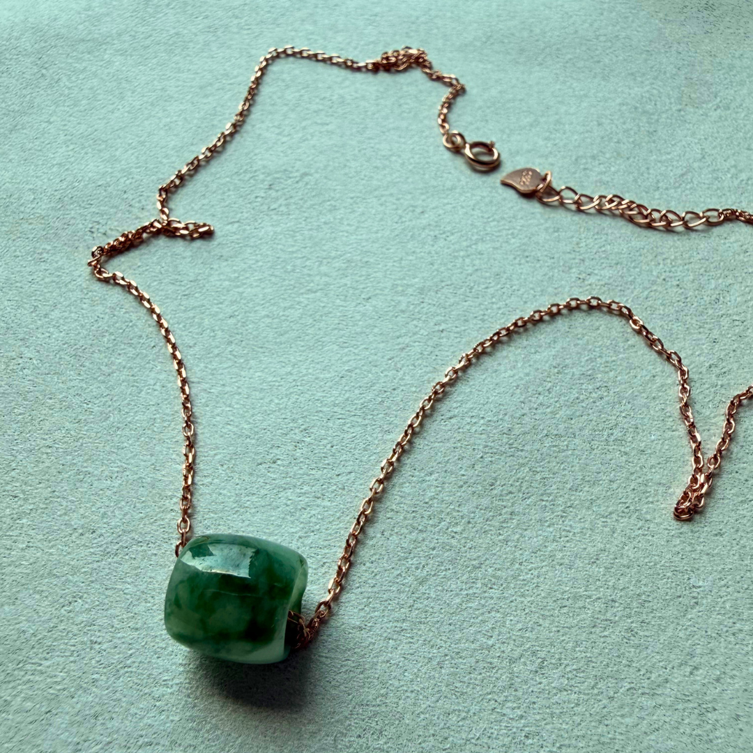 Moss - Natural Jade barrel with gold vermeil sterling silver