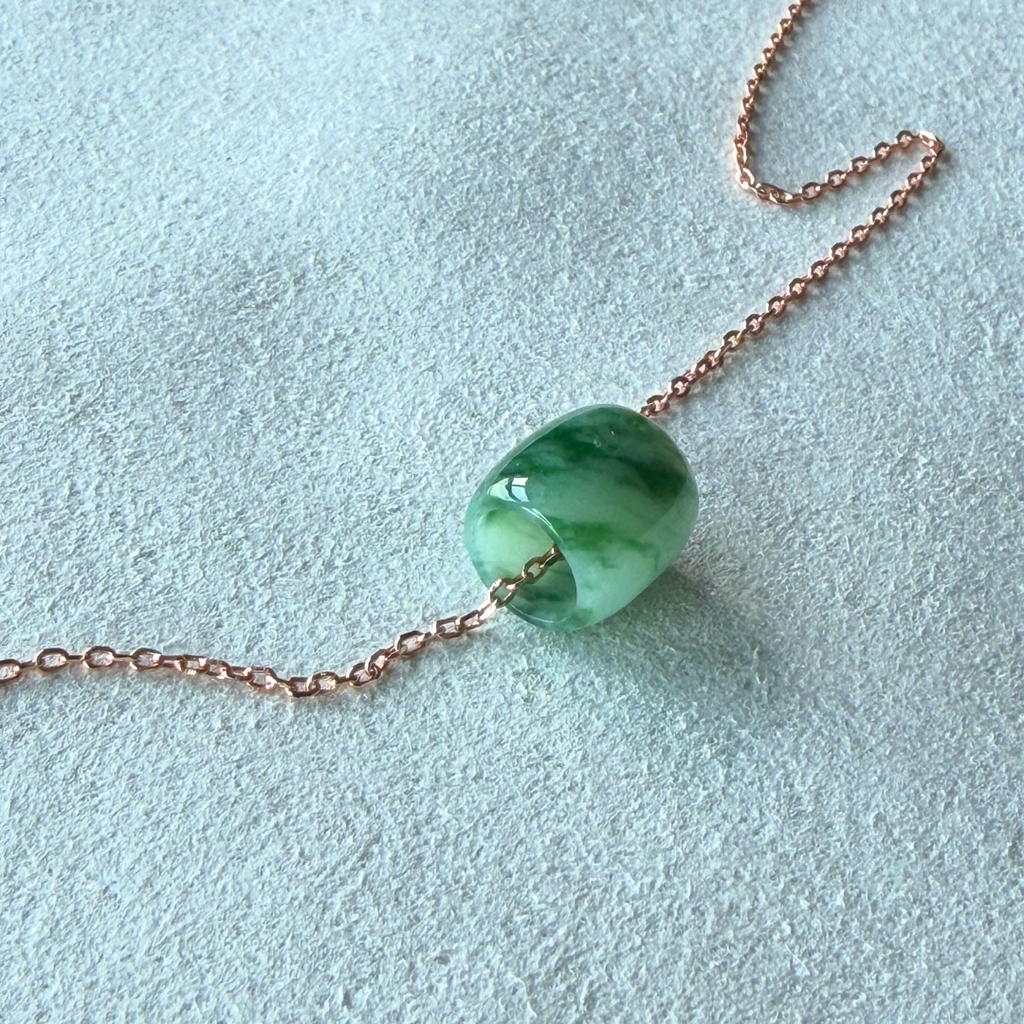 Moss - Natural Jade barrel with gold vermeil sterling silver