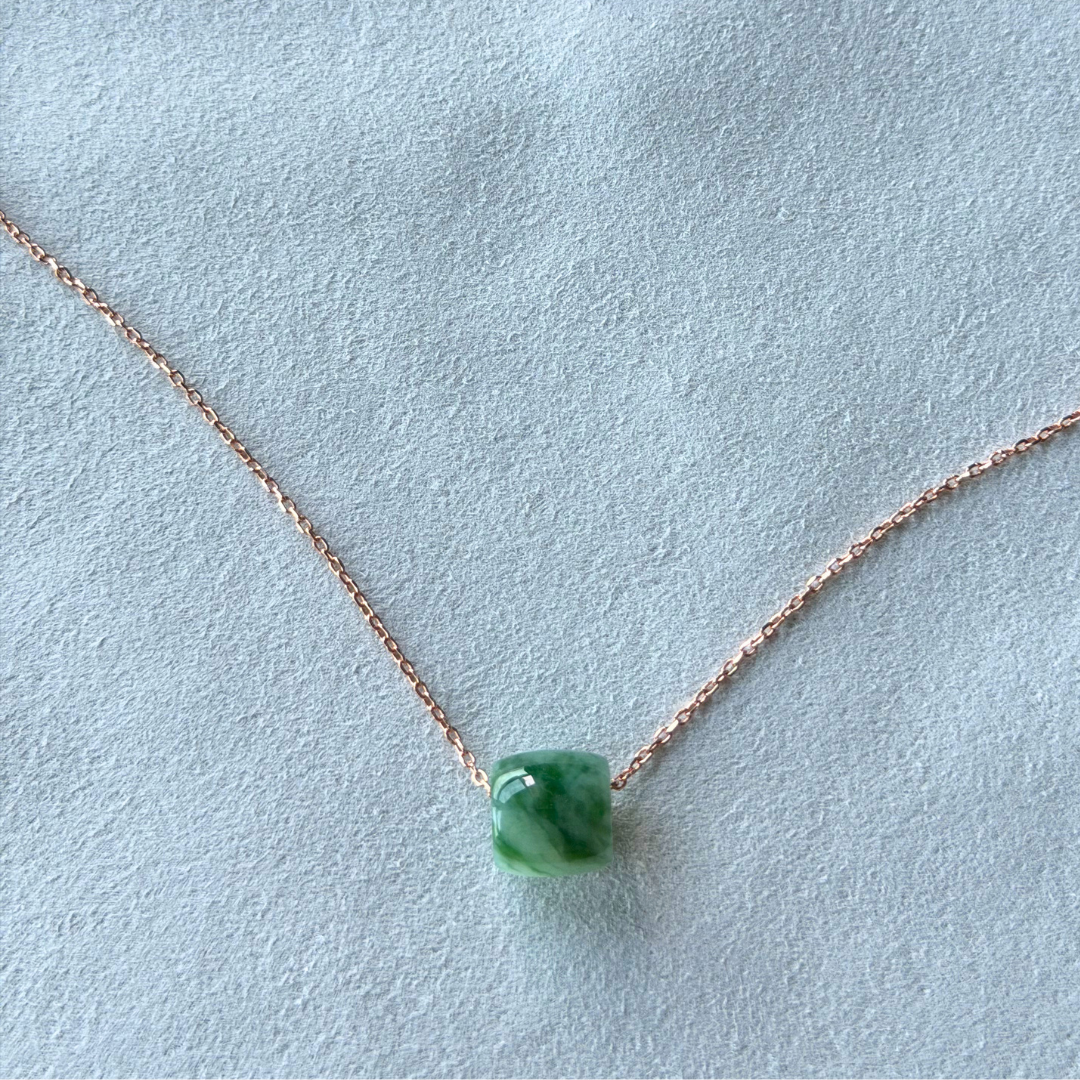 Moss - Natural Jade barrel with gold vermeil sterling silver