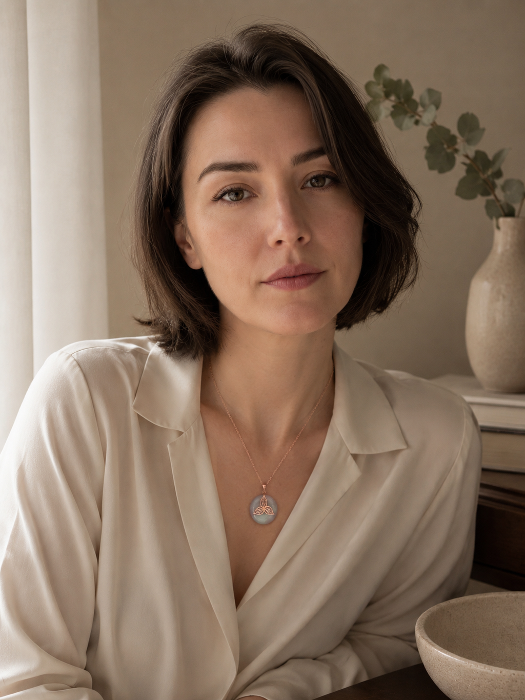 Lys - White jade lotus necklace