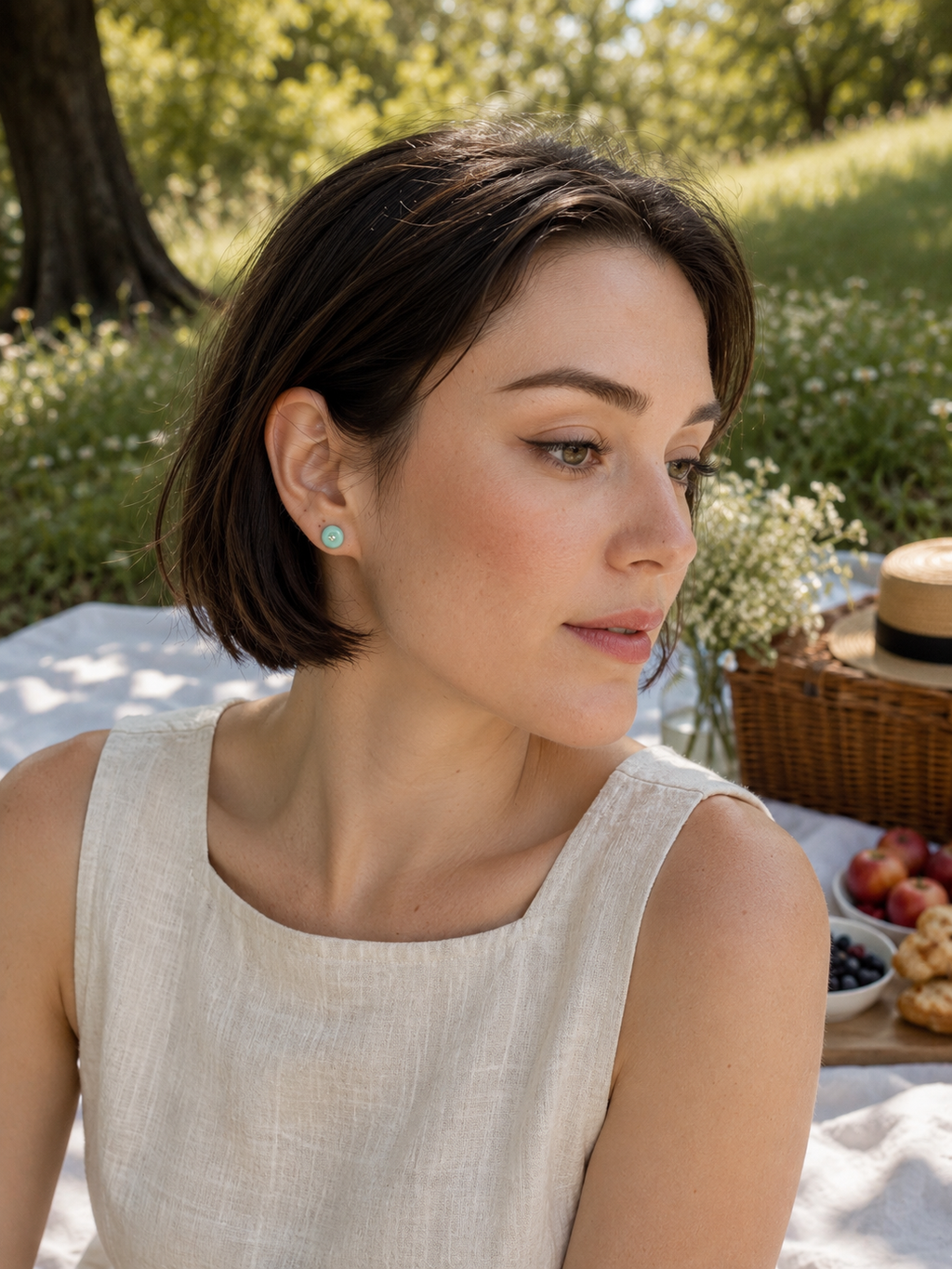 Sirkle - Pale green jade studs